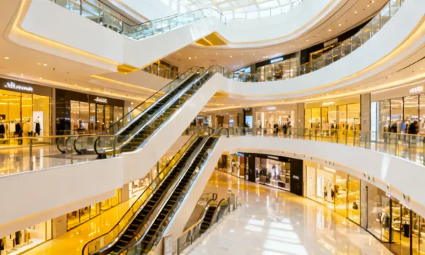 Retail shopping center escalators